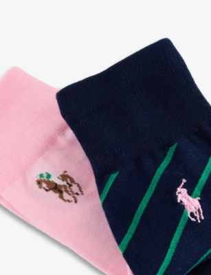 Polo Ralph Lauren Mens Printed Pack Of Two Stretch-cotton Blend Socks Pink/navy In Pink