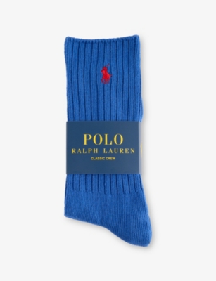 POLO RALPH LAUREN: Logo-Embroidered Ribbed Stretch-Cotton Crew Socks