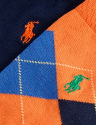 POLO RALPH LAUREN: Argyle Logo-Embroidered Pack-Of-Two Stretch-Cotton Crew Socks