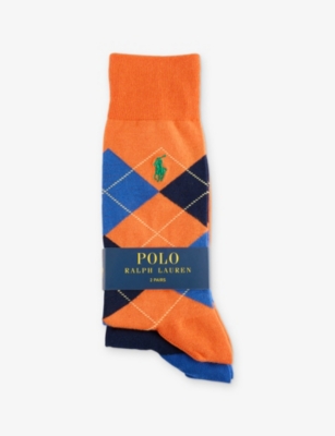 POLO RALPH LAUREN: Argyle Logo-Embroidered Pack-Of-Two Stretch-Cotton Crew Socks