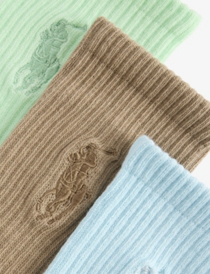 POLO RALPH LAUREN: Pony-Embroidered Pack-of-Three Stretch-Cotton Crew Socks