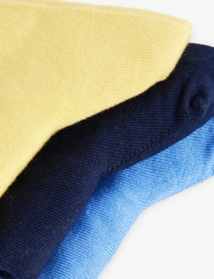 Polo Ralph Lauren Mens Yellow/navy/blue Logo-embroidered Pack-of Three Stretch-cotton Socks In Multi