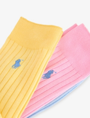 POLO RALPH LAUREN: Ribbed Pack Of Three Stretch-Cotton Blend Socks