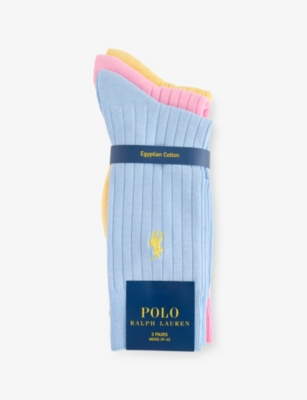 POLO RALPH LAUREN: Ribbed Pack Of Three Stretch-Cotton Blend Socks