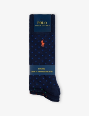 POLO RALPH LAUREN: Polka-Dot Pack-of-Three Stretch-Cotton Crew Socks