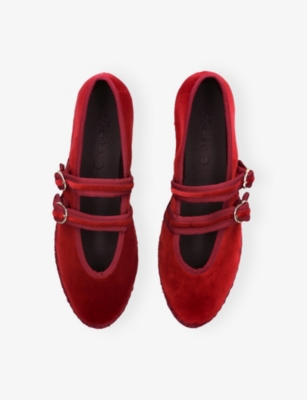 Flabelus Womens Red Claire Velvet Mary-jane Flats Eur 39 / 6 Uk In Red