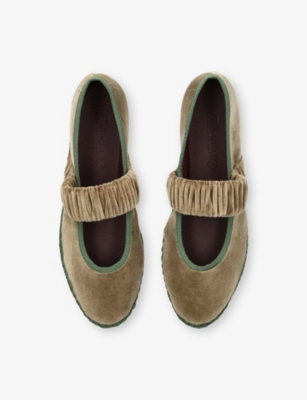 Flabelus Womens Green Comb Mafalda Velvet Ballet Flats Eur 38/5 Uk In Green