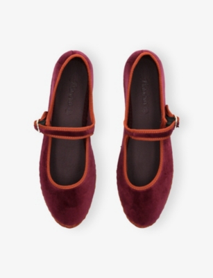 Flabelus Womens Wine Comb Tybalt Velvet Mary-jane Flats Eur 36 / 3 Uk In Brown