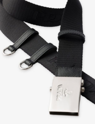 Prada Mens Black Logo-plaque Cotton Tape Belt