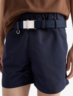 Prada Mens Blue Logo-plaque Cotton Tape Belt In Blue