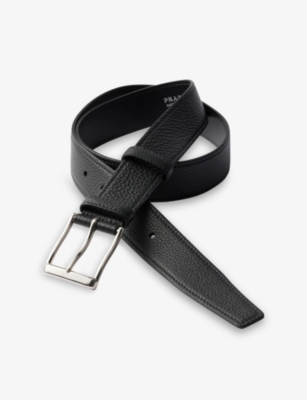 Prada Men's Adjustable Leather Belt In Black