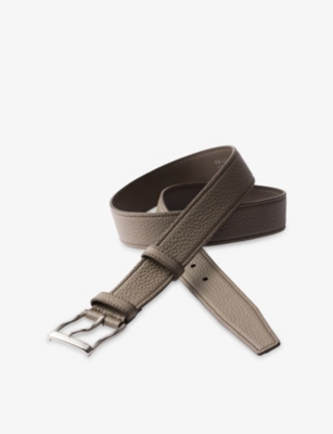 Prada Mens Grey Grained Leather Belt In Gray