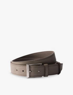 Prada Mens Grey Grained Leather Belt In Gray