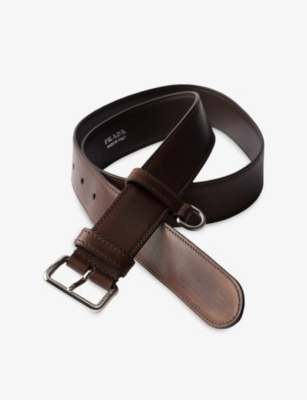 Prada Ebony Colour Belt In Aged Leather In Brown