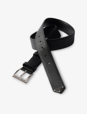 PRADA: Triangle-Logo Saffiano Leather Belt