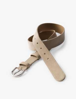 Prada Mens Neutral Brushed Suede Belt