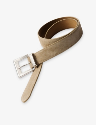 Prada Mens Neutral Brushed Suede Belt