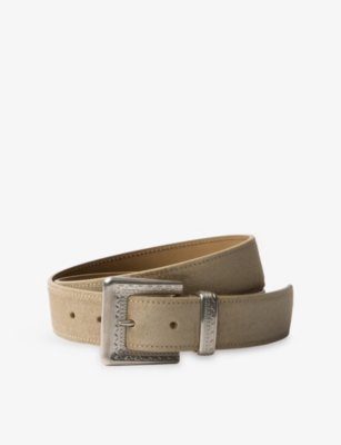 Prada Mens Neutral Brushed Suede Belt