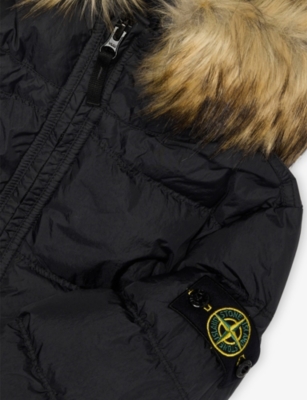 Stone Island Black Logo-patch Padded Shell Parka Jacket 2 - 12 In Black
