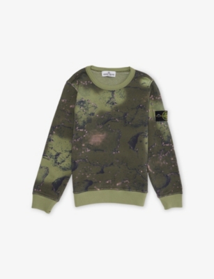 STONE ISLAND: Abstract-Print Crewneck Cotton-Jersey Sweatshirt 14 Years