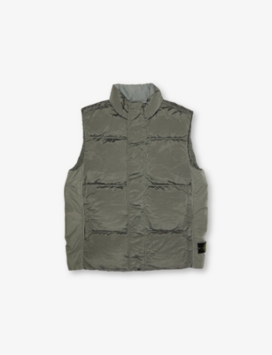 Stone Island Dust Crinkle Sleeveless Shell Gilet In Green