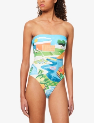 Seafolly Womens Turquoise Sunset Bandeau Swimsuit