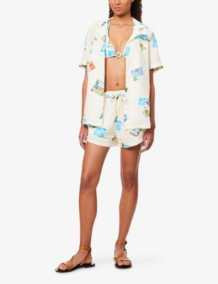 Seafolly Womens Ecru Sunset Printed Linen-blend Shorts