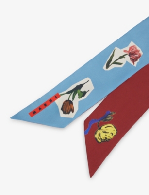 Marni Womens Fcr35 Floral Collage-print Silk Scarf In Blue