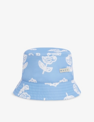 Marni Womens Srb50 Sprayed Roses-print Woven Bucket Hat In Blue
