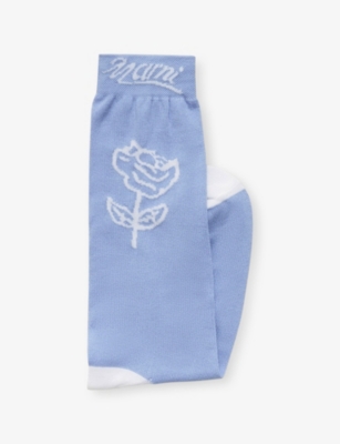 Marni Womens Jqb50 Sprayed Roses-intarsia Cotton-blend Mid-calf Socks In Brown