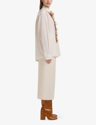 Marni Womens 00w03 Ruffle-panel Long-sleeved Cotton-blend Blouse In Neutral