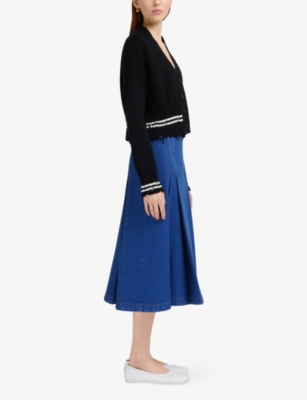 Marni Womens V2n99 Brand-embroidered V-neck Cotton-knit Cardigan In Black