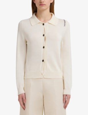 Marni Womens 00w08 Brand-embroidered Contrast-button Cotton-knit Cardigan In Multi