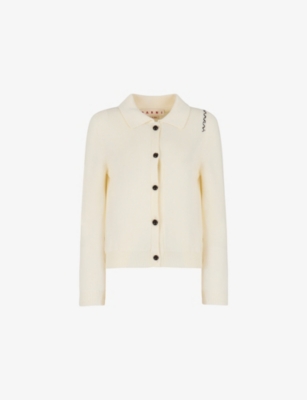 Marni Womens 00w08 Brand-embroidered Contrast-button Cotton-knit Cardigan In Multi