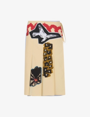Marni Womens Stb50 Striped Abstract-print Cotton Midi Skirt In Neutral