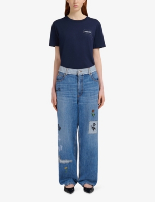 MARNI: Floral-Embroidered Straight-Leg Denim Jeans