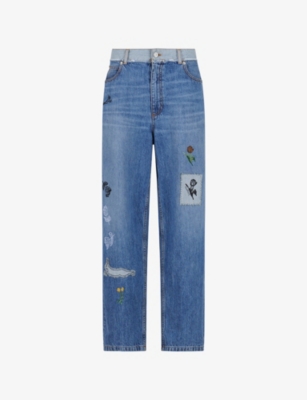 MARNI: Floral-Embroidered Straight-Leg Denim Jeans