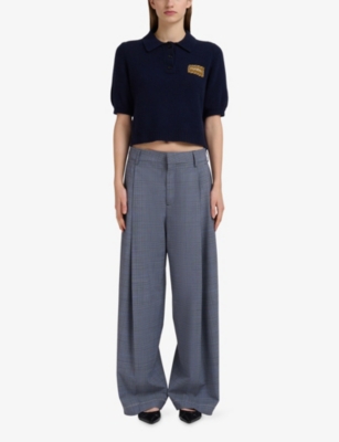 Marni Womens Chn55 Checked Wide-leg Stretch-woven Trousers