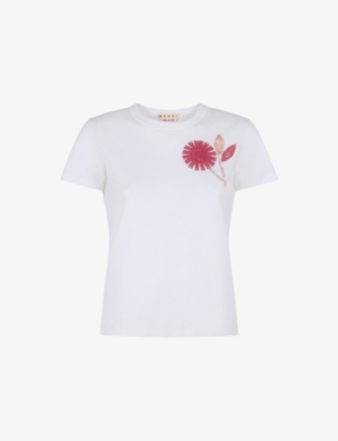 MARNI: Floral-Appliqué Regular-Fit Cotton T-Shirt