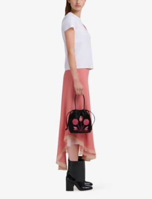 Marni Womens 00n99 Floral-embroidered Satin Handbag In Purple