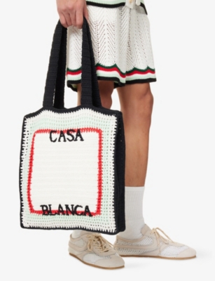 CASABLANCA: Stripe Crochet Cotton Tote Bag