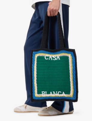 CASABLANCA: Stripe Crochet Cotton Tote Bag