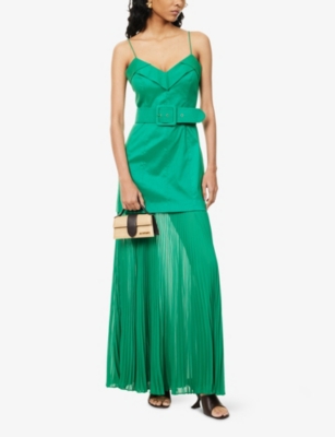 REBECCA VALLANCE: Bailey Pleated Stretch-Woven Maxi Dress