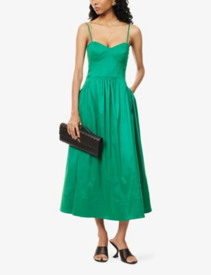 REBECCA VALLANCE: Bailey Corseted Woven Midi Dress