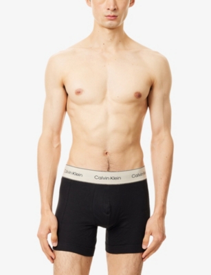 Calvin Klein Mens Black, Black, Black Heritage Branded Pack Of Three Stretch-cotton Boxer Briefs In Black