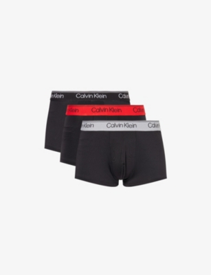 Mens Calvin Klein Branded -Waistband Low-Rise Pack Of Three Stretch-Jersey Trunks