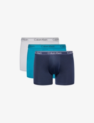 Calvin Klein Mens Sleet,tea,shoreline Microfiber Branded Pack Of Three Stretch-woven Boxer Briefs In Multi