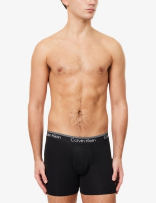 Calvin Klein Mens  Branded -waistband Pack Of Three Stretch-jersey Boxer Briefs In Black