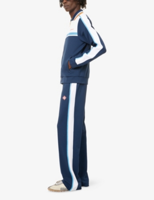 Casablanca Mens Navy / White Striped Embroidered-logo Woven Jogging Bottoms Xl In Blue