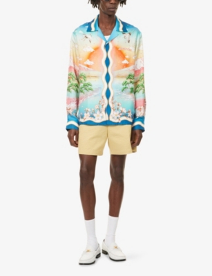 Casablanca Tennis Club Convertible-collar Printed Silk-twill Shirt In Black